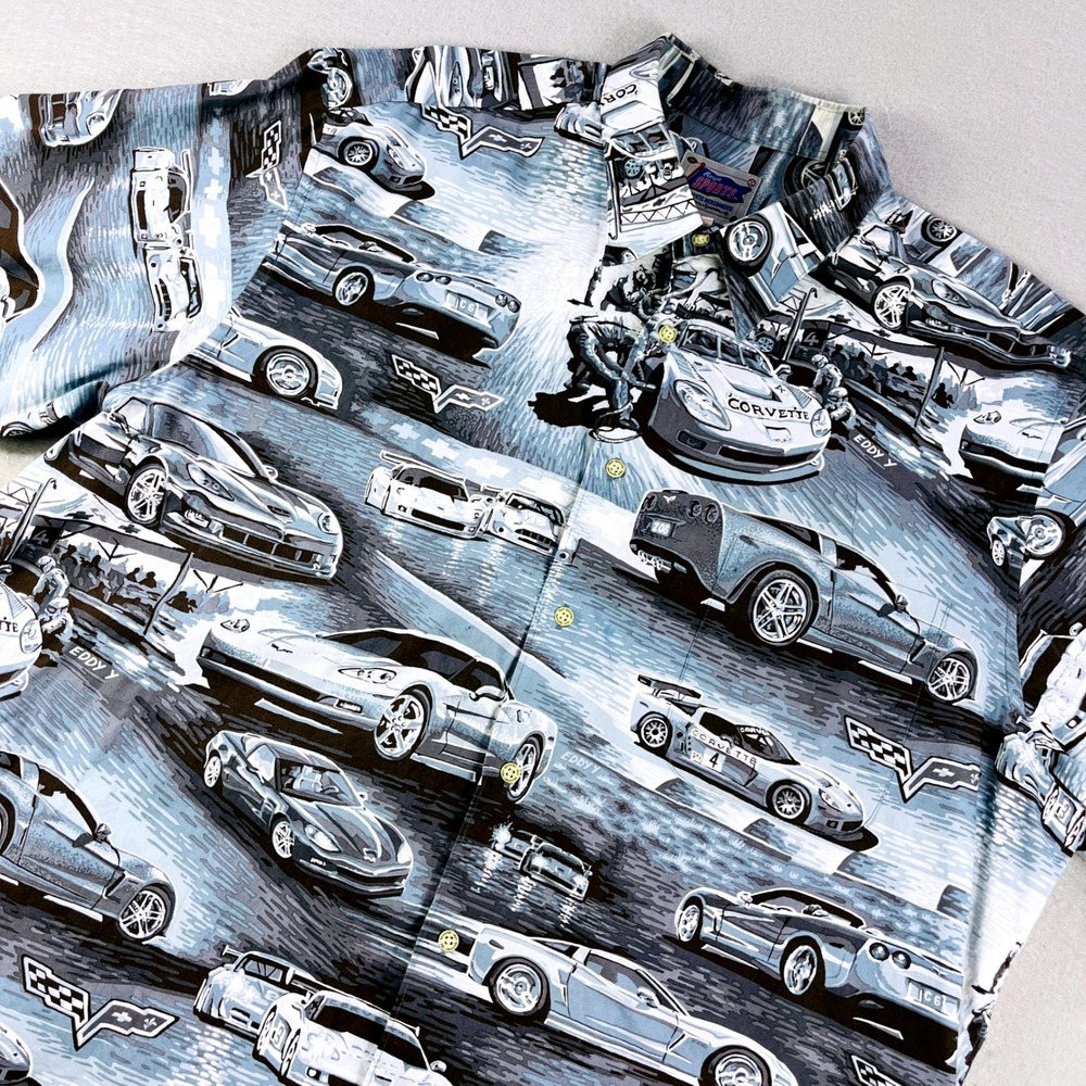 Reyn‎ Spooner Reyn Sports Corvette Racing Shirt Mens XXL Blue Short Sleeve